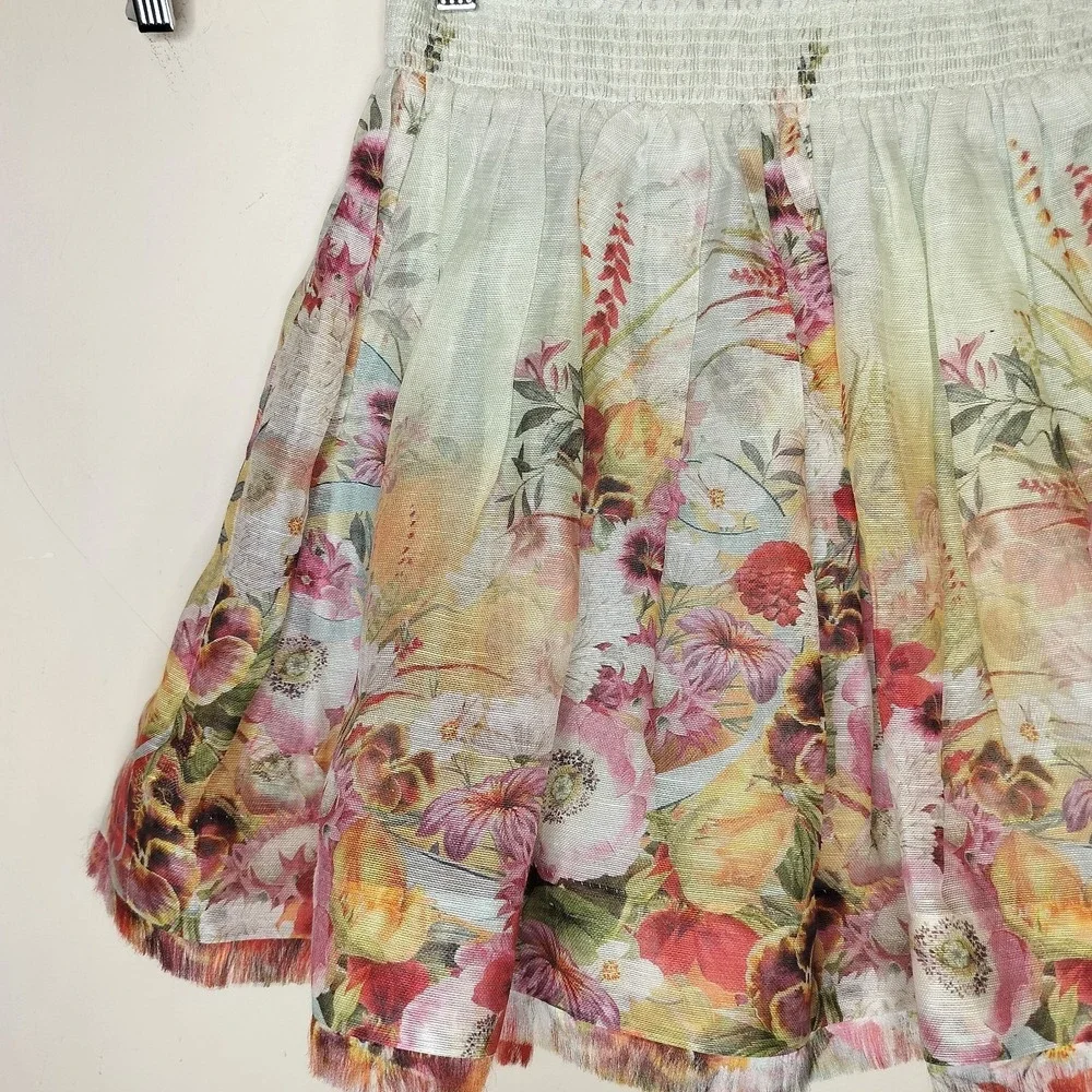 Zimmermann Wonderland Floral Mini Skirt Colorful Linen Silk - Picture 4 of 14